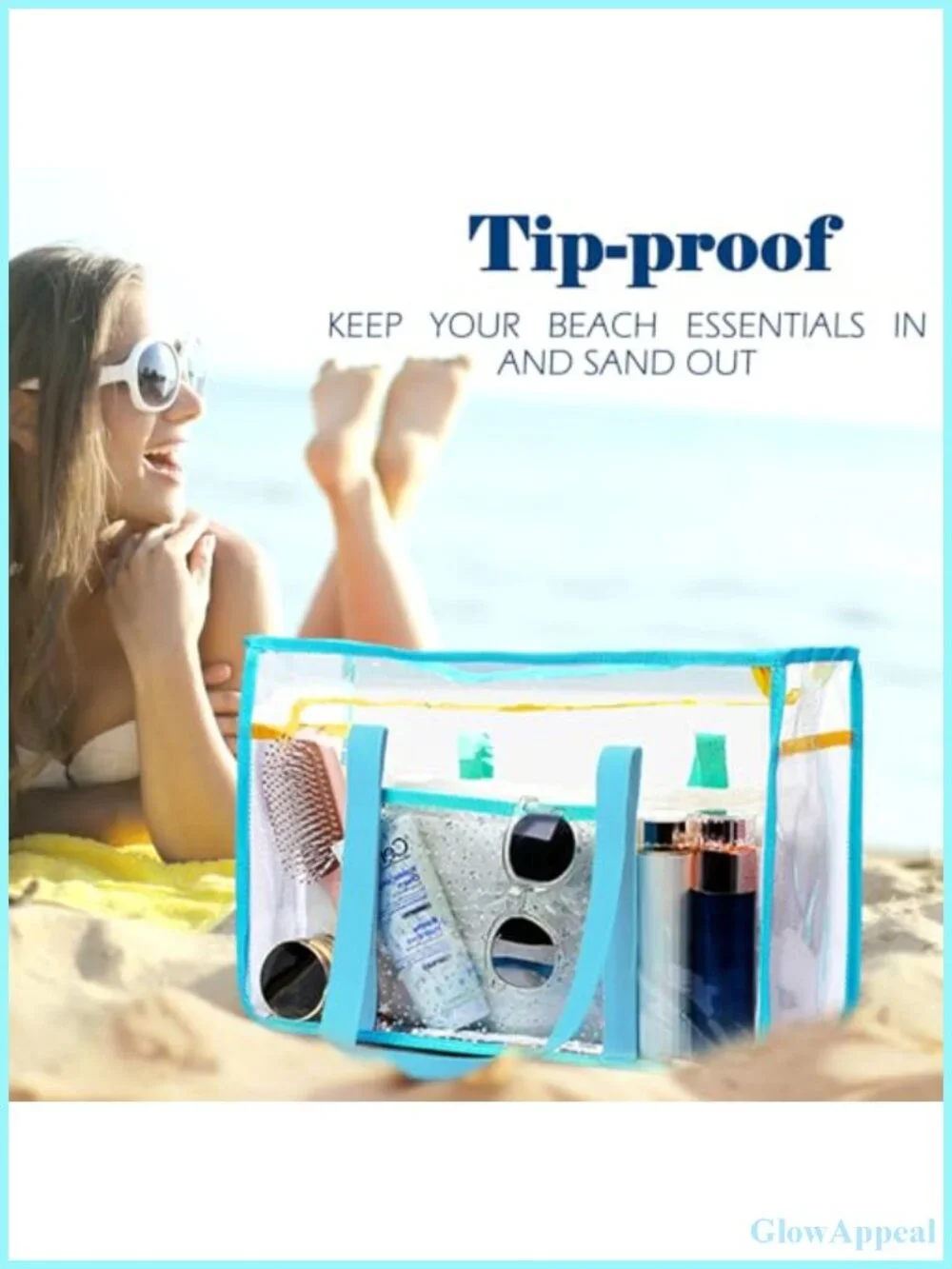 Clear Waterproof Beach Tote for Women, Large Sandproof Pool Bag with Zipper